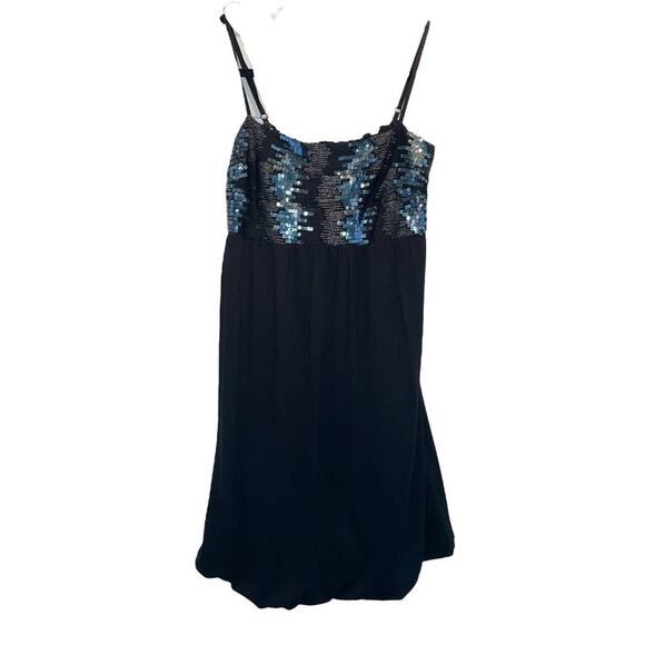 Bebe Vintage Black Sequined Bodice Mini Bubble Hem Dress Medium - Picture 2 of 10